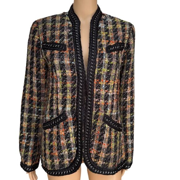 Soft Surroundings Tweed Jacket Open Blazer Multicolor Braided Chain Black Sz S - Picture 1 of 6